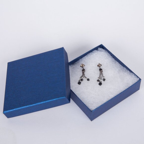 VINTAGE 1980's ART DECO 1940's STYLE RHINESTONE AND BLACK BEAD DROP EARRINGS - Picture 3 of 9